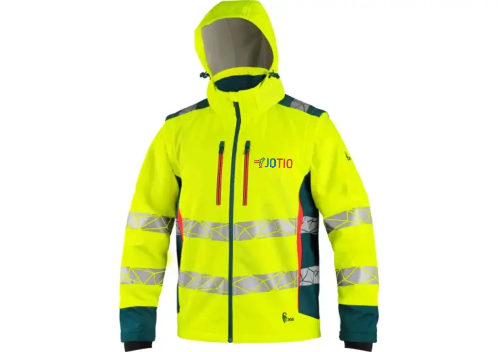 Bunda CXS BEDFORD, výstražná, pánská, softshell, žluto-petrolová - přední strana